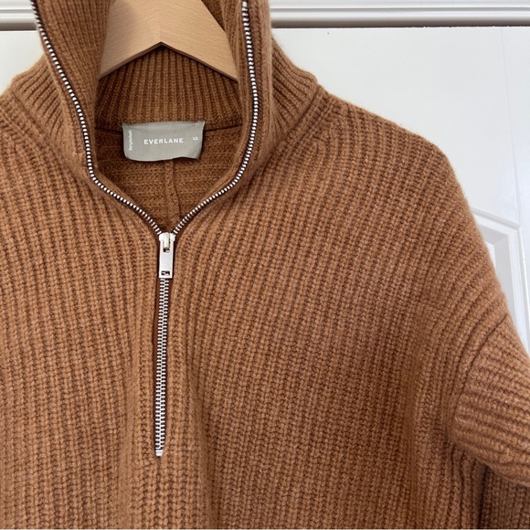 Everlane Felted Merino Wool Half-Zip Sweater in Deep Camel Ribbed Pull Over XS - Picture 6 of 13